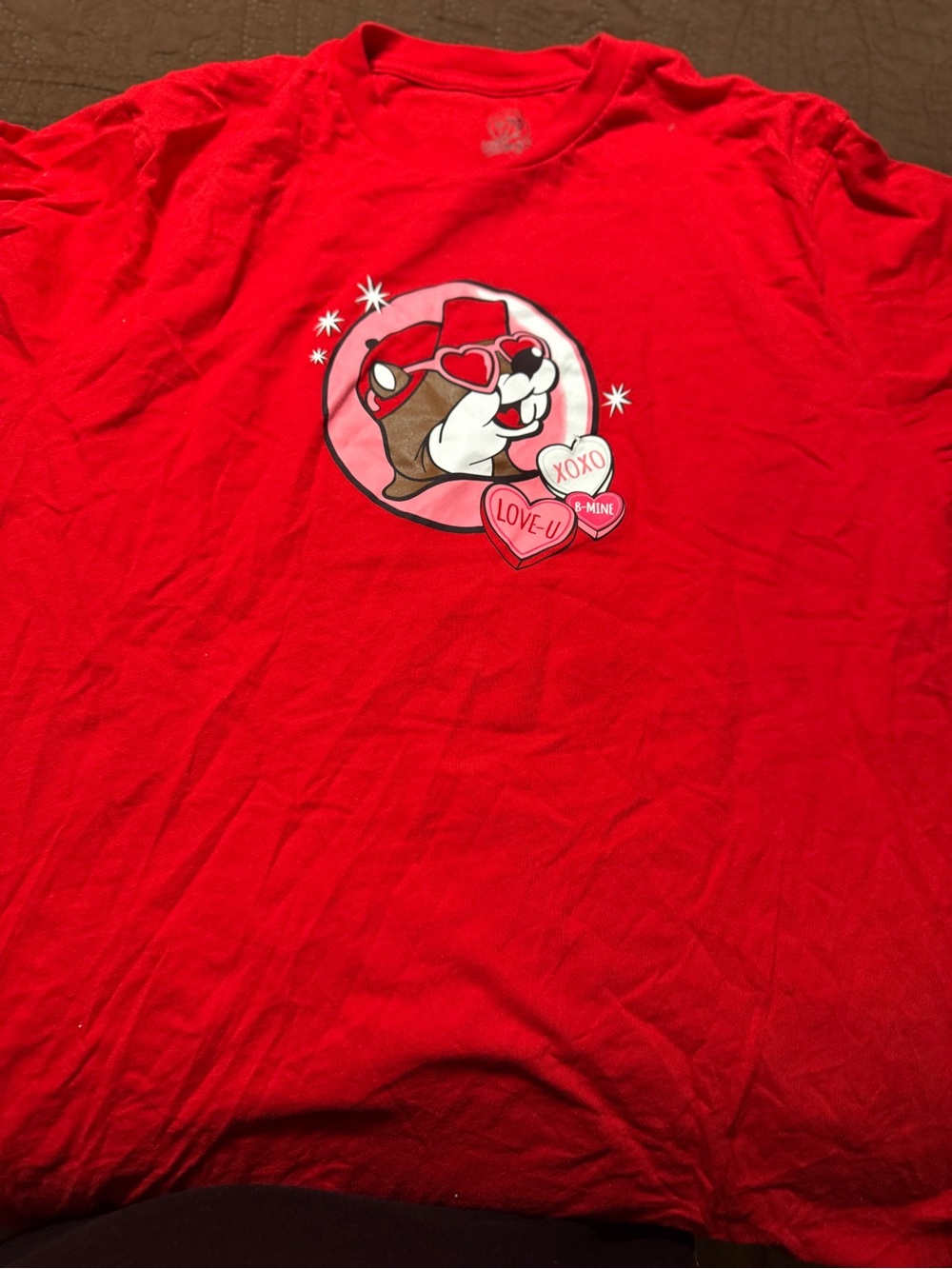 Red Short Sleeve Graphic Tee with Heart-Accent Character